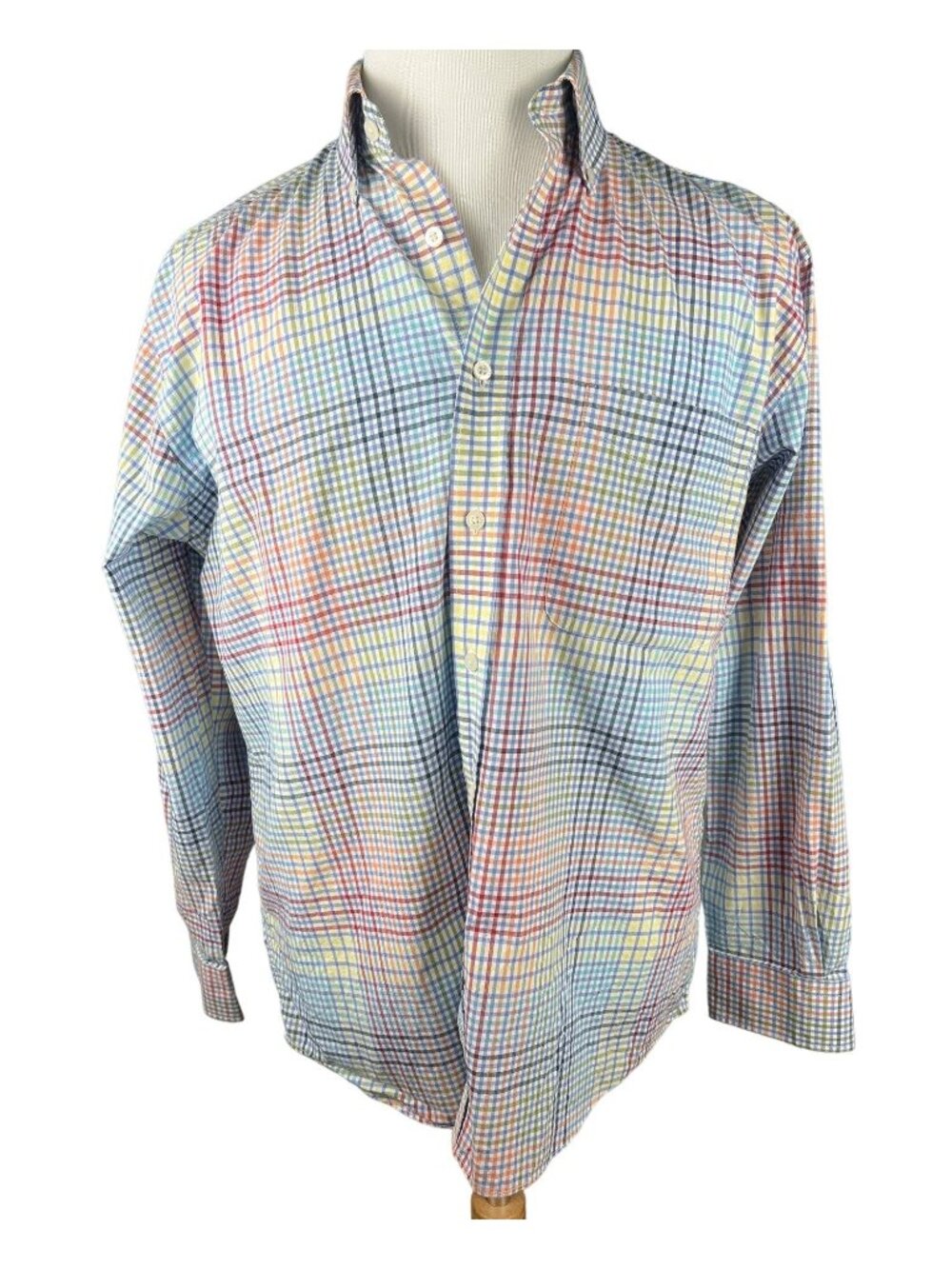 Alan Flusser Multicolor Plaid Button-Down Shirt M 100% Cotton Long Sleeve